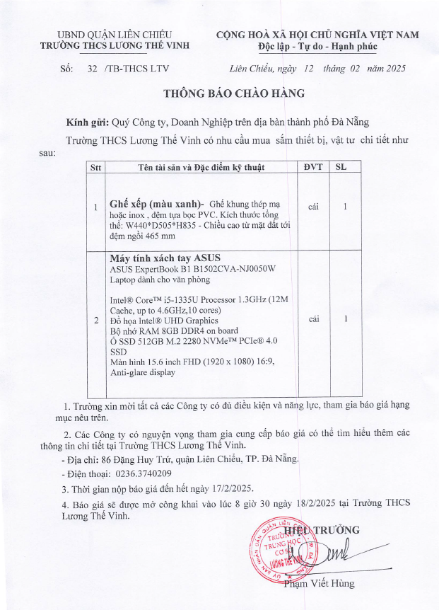 THÔNG BÁO CHÀO HÀNG THÔNG BÁO CHÀO HÀNG